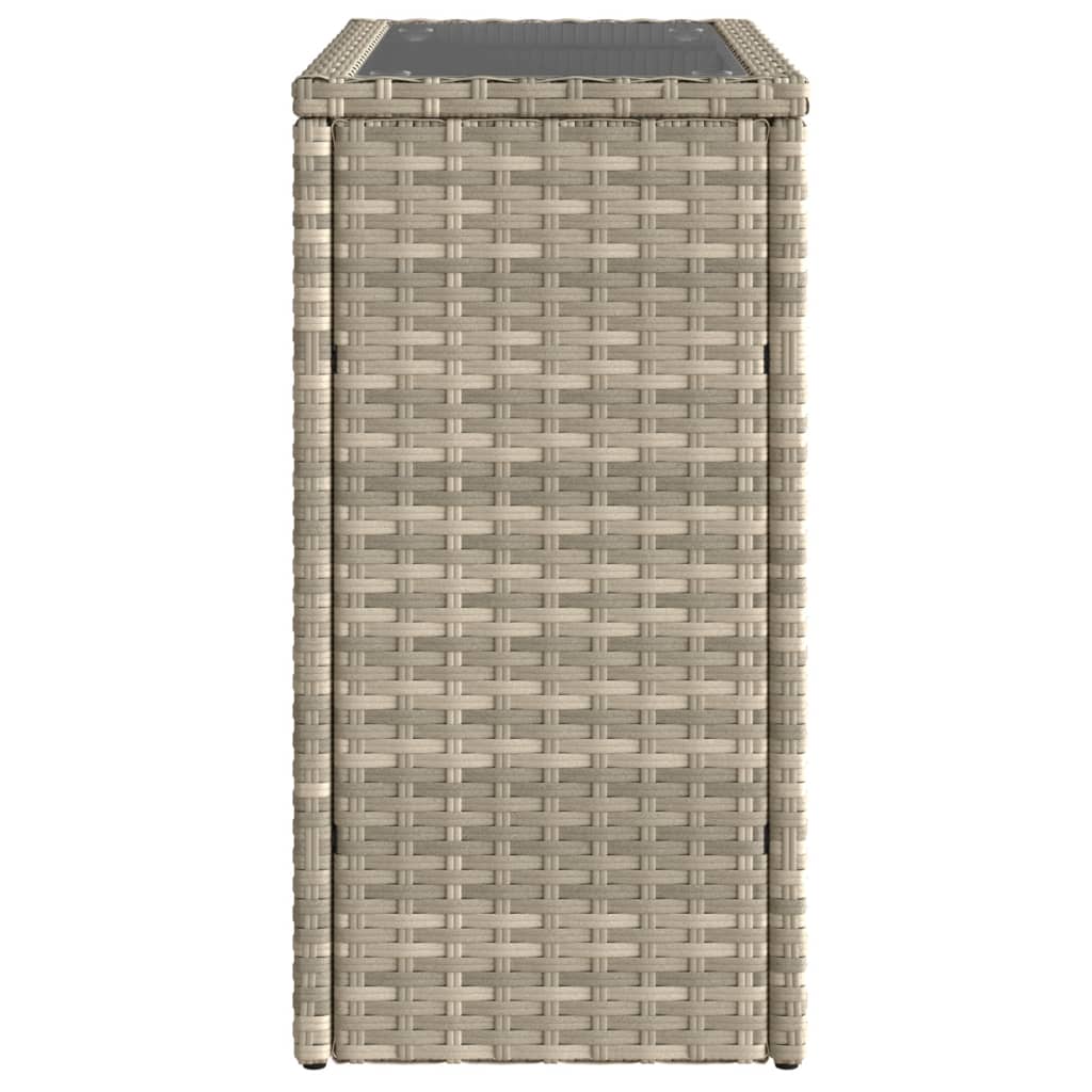 vidaXL Mesa auxiliar jardín tapa vidrio ratán gris claro 58x27,5x55 cm