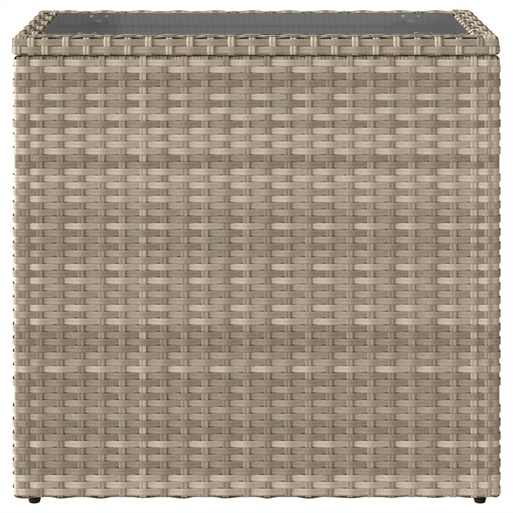 vidaXL Mesa auxiliar jardín tapa vidrio ratán gris claro 58x27,5x55 cm