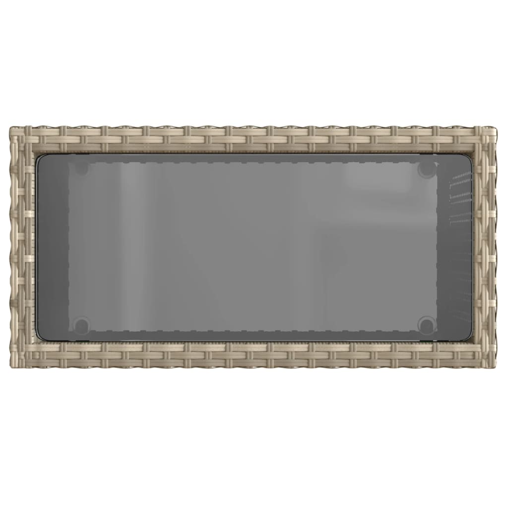 vidaXL Mesa auxiliar jardín tapa vidrio ratán gris claro 58x27,5x55 cm