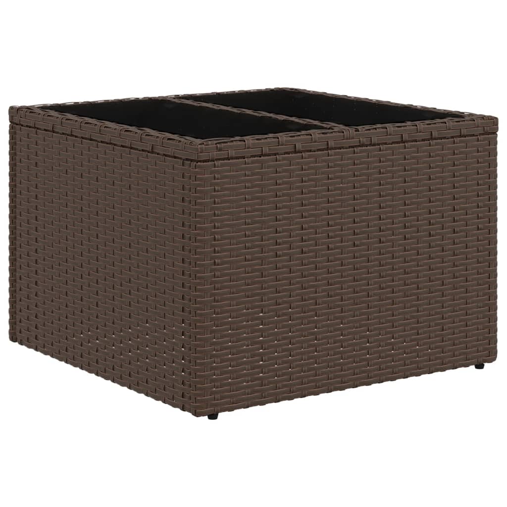 vidaXL Mesa de jardín superficie cristal ratán PE marrón 55x55x37 cm