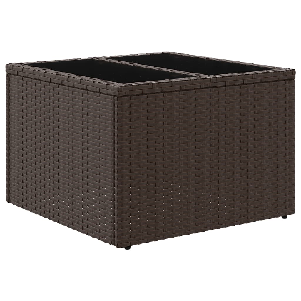 vidaXL Mesa de jardín superficie cristal ratán PE marrón 55x55x37 cm