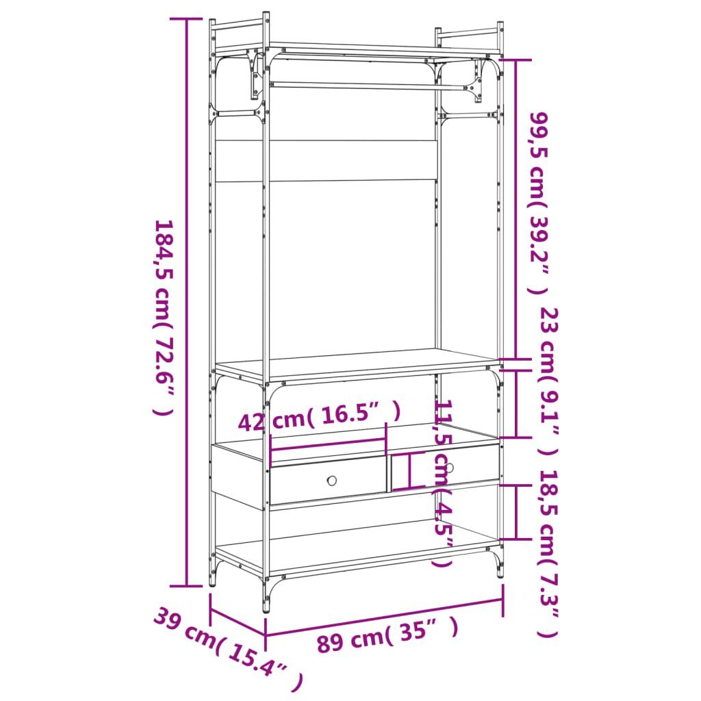 vidaXL Armario cajones madera ingeniería roble Sonoma 89x39x184,5 cm