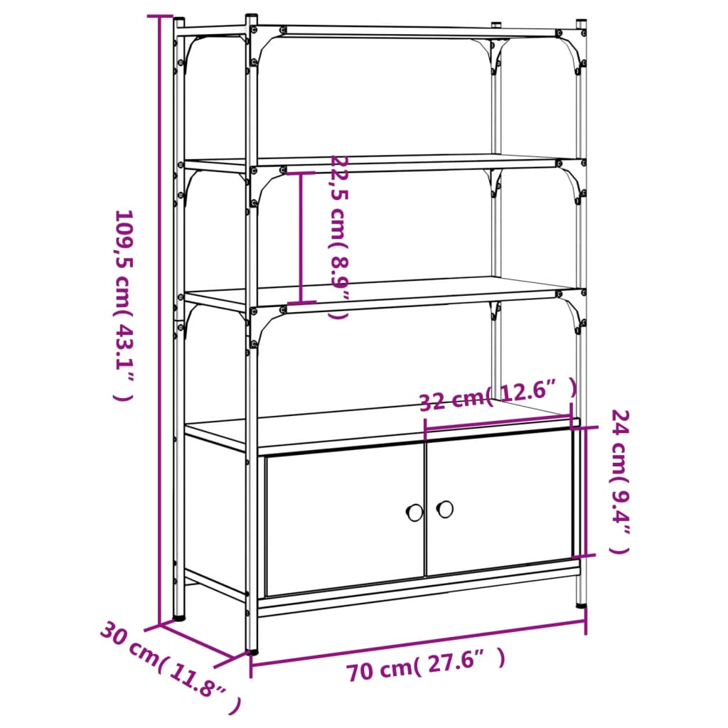 vidaXL Librería 3 estantes madera ingeniería roble 70x30x109,5 cm