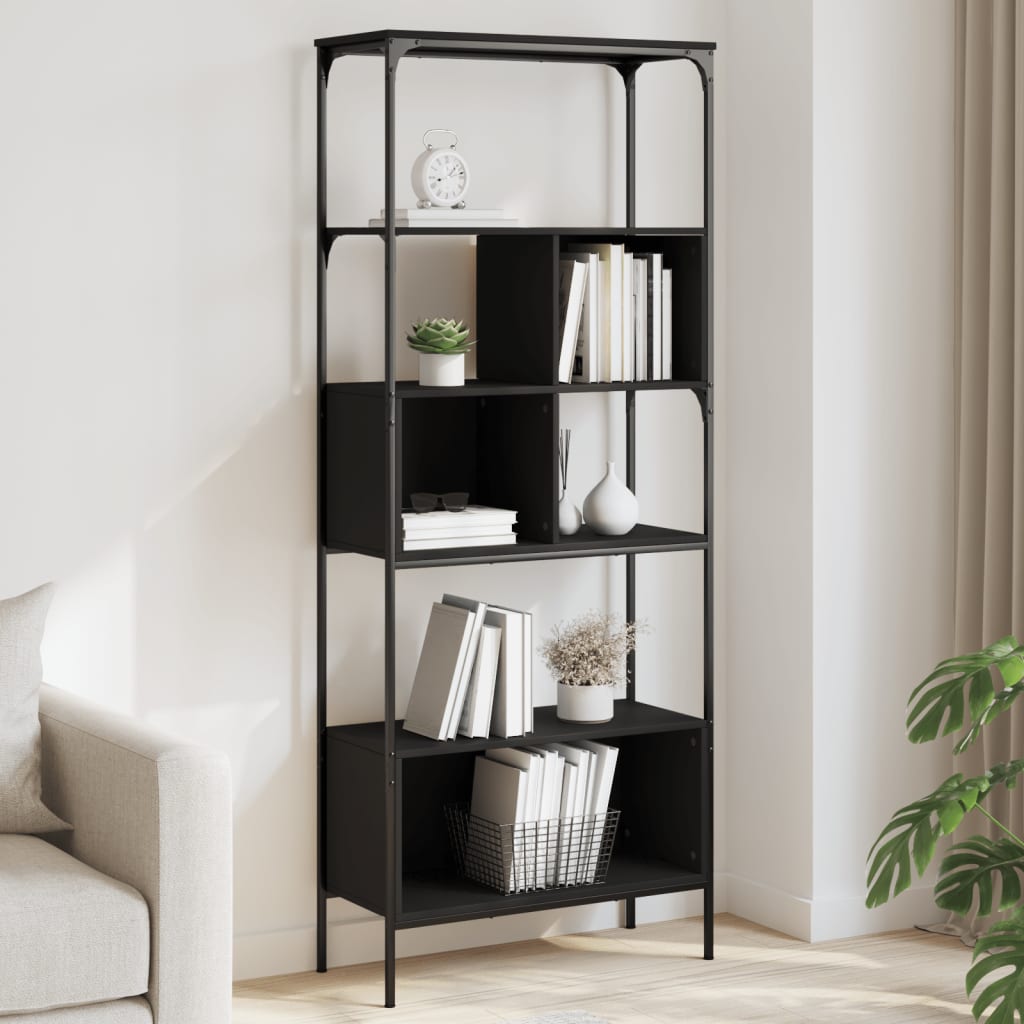 vidaXL Librería 5 estantes madera de ingeniería negro 76x33x188,5 cm