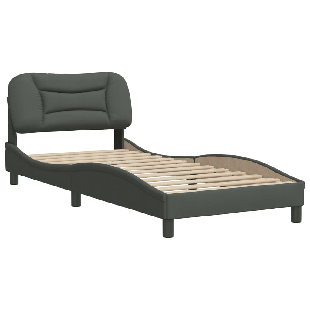 vidaXL Estructura de cama con cabecero de tela gris oscuro 90x190 cm