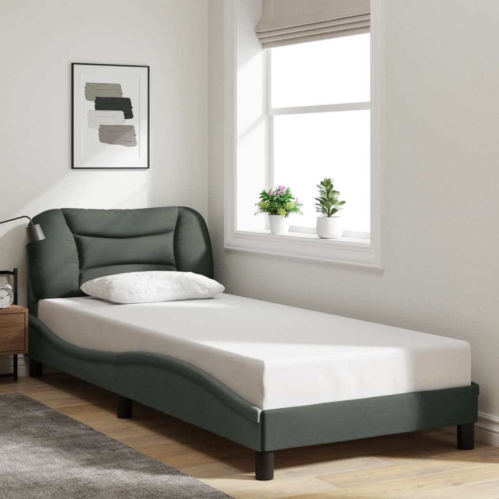 vidaXL Estructura de cama con cabecero de tela gris oscuro 90x190 cm