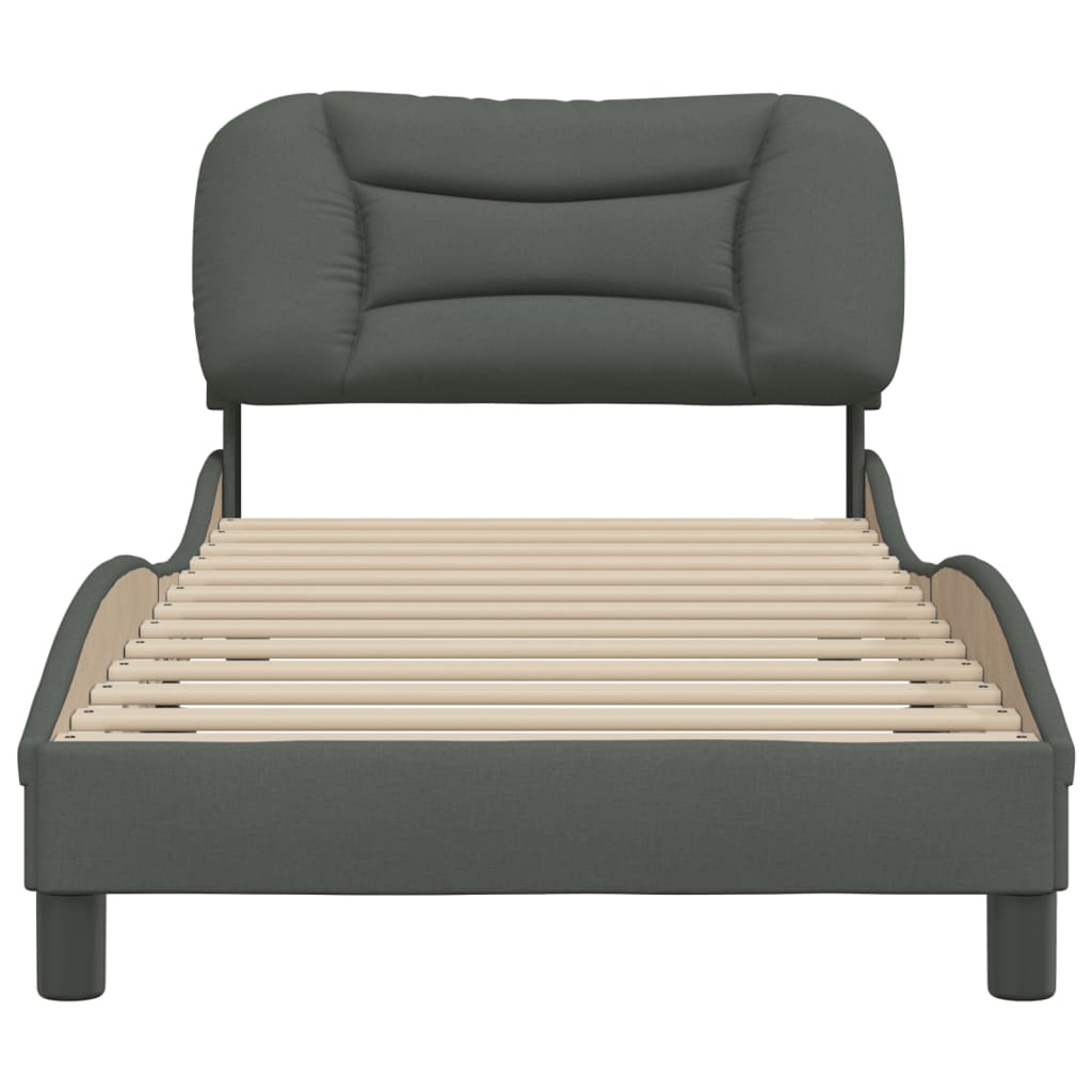 vidaXL Estructura de cama con cabecero de tela gris oscuro 90x190 cm