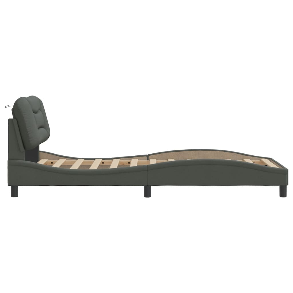 vidaXL Estructura de cama con cabecero de tela gris oscuro 90x190 cm