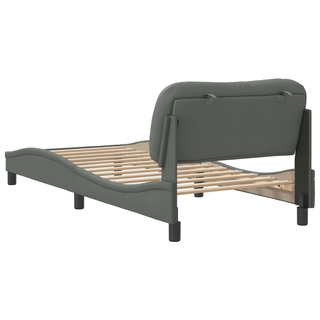 vidaXL Estructura de cama con cabecero de tela gris oscuro 90x190 cm