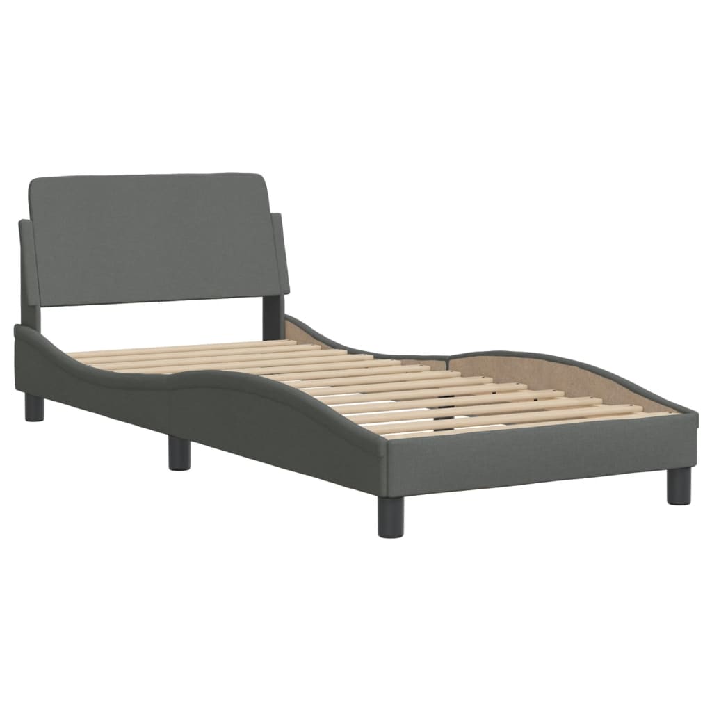 vidaXL Estructura de cama con cabecero de tela gris oscuro 90x190 cm