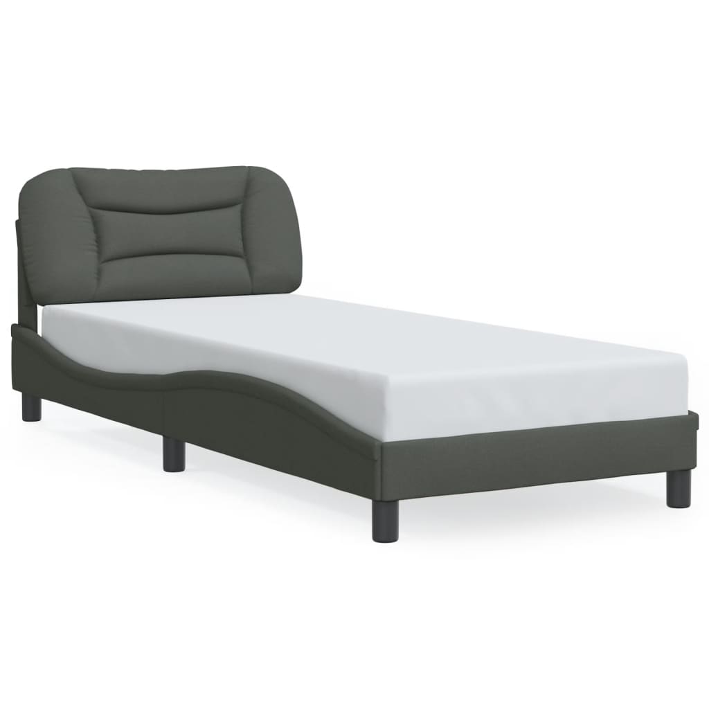 vidaXL Estructura de cama con cabecero de tela gris oscuro 90x190 cm