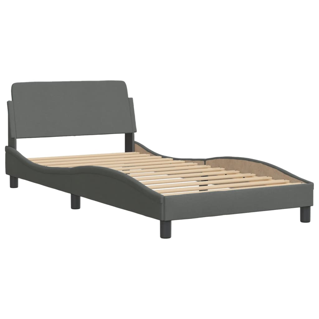 vidaXL Estructura de cama con cabecero de tela gris oscuro 100x200 cm