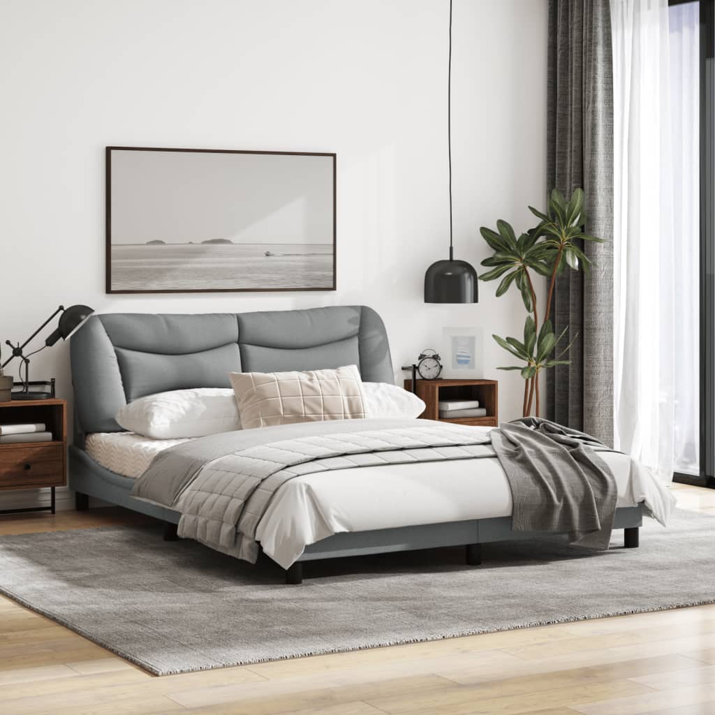 vidaXL Estructura de cama con cabecero tela gris claro 160x200 cm