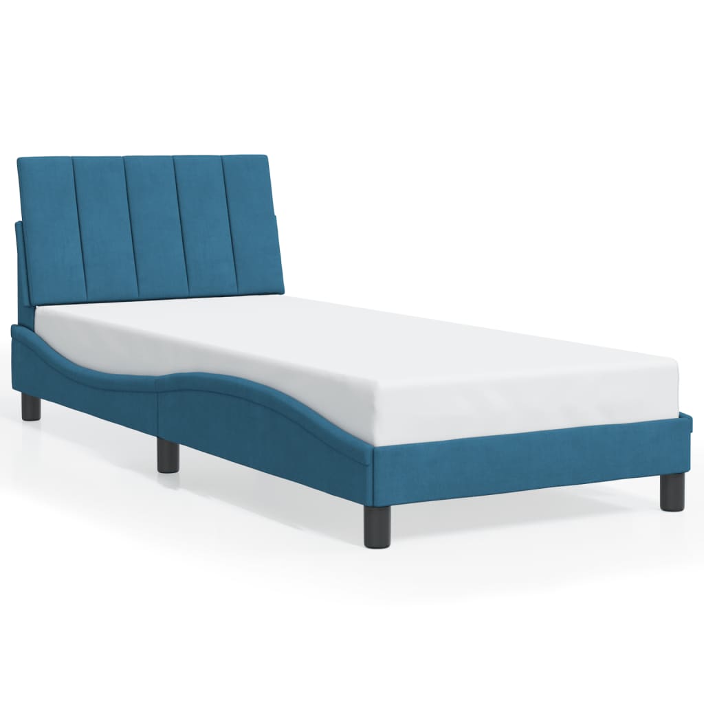 vidaXL Estructura de cama con cabecero terciopelo azul 90x200 cm