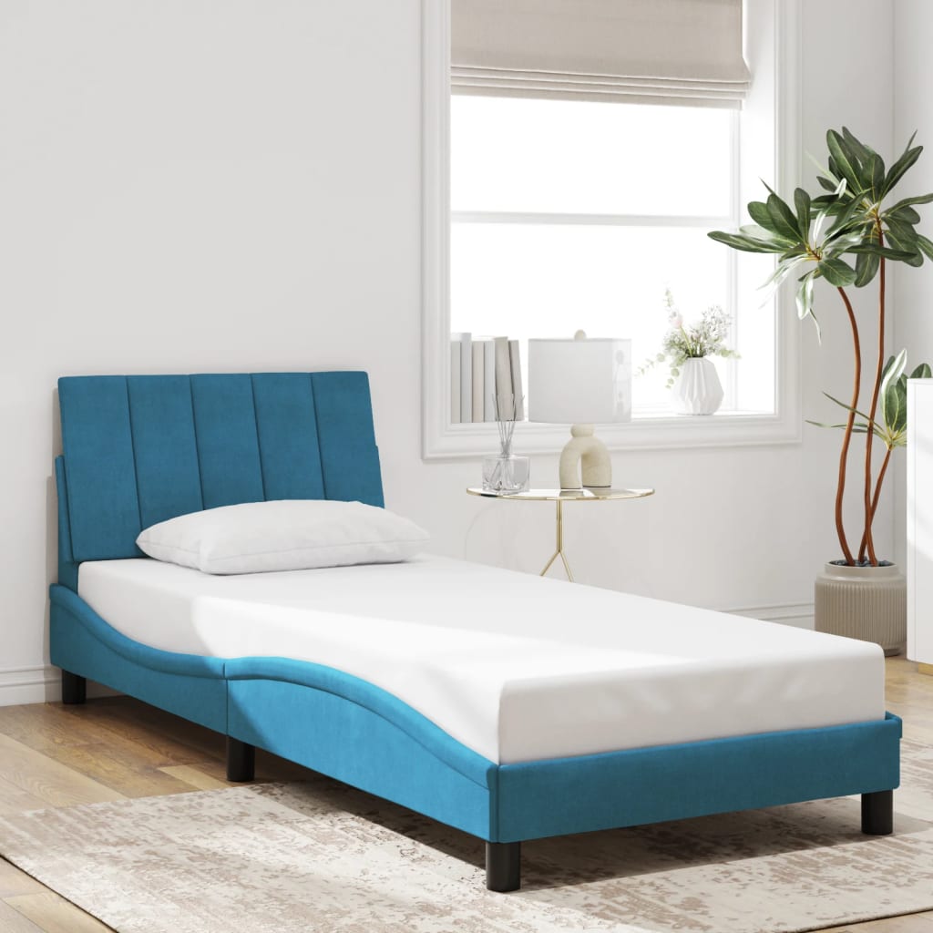 vidaXL Estructura de cama con cabecero terciopelo azul 90x200 cm