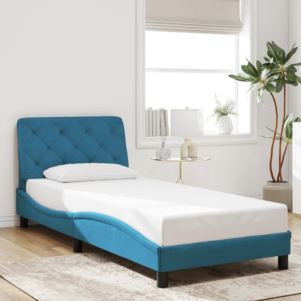 vidaXL Estructura cama con cabecero terciopelo azul 90x190 cm