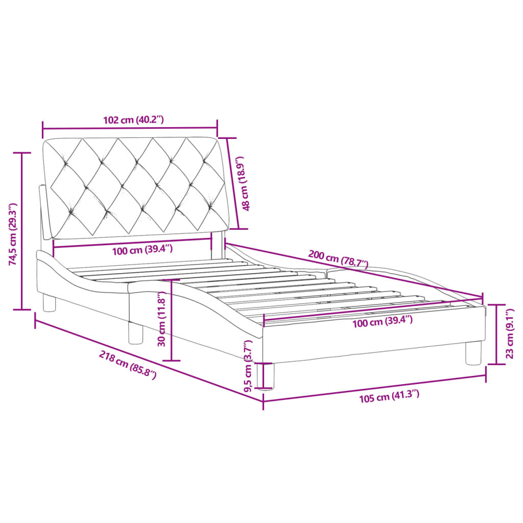 vidaXL Estructura de cama con cabecero terciopelo azul 100x200 cm