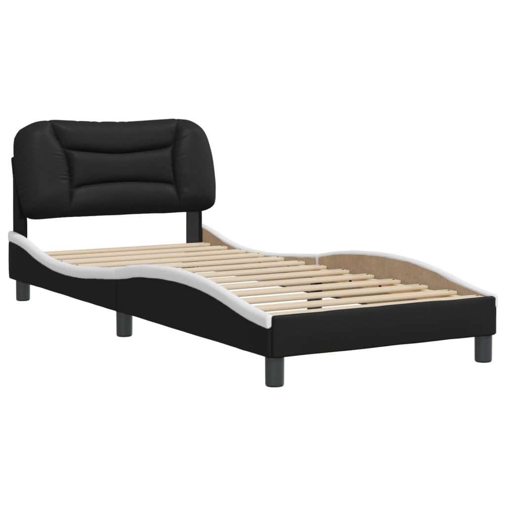 vidaXL Cama con cabecero cuero sintético negro y blanco 80x200 cm