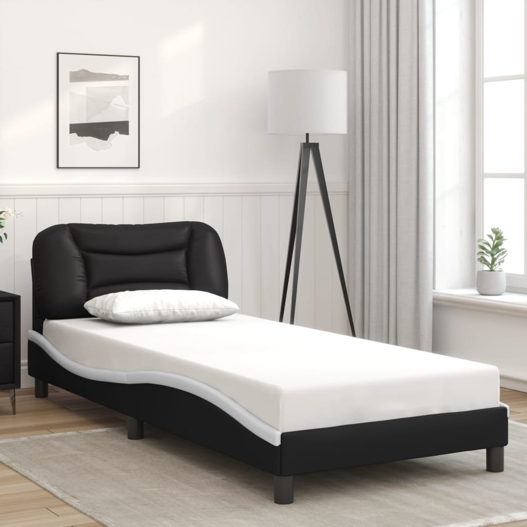 vidaXL Cama con cabecero cuero sintético negro y blanco 80x200 cm