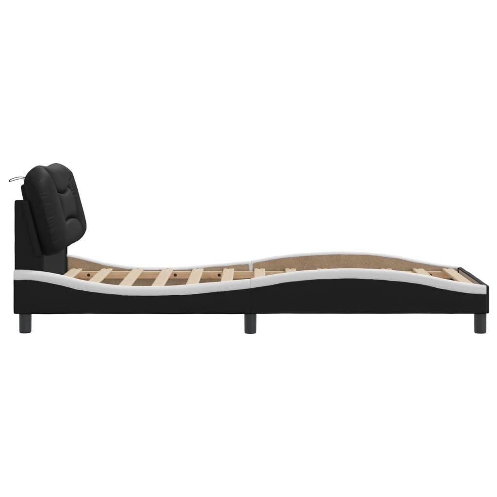 vidaXL Cama con cabecero cuero sintético negro y blanco 80x200 cm