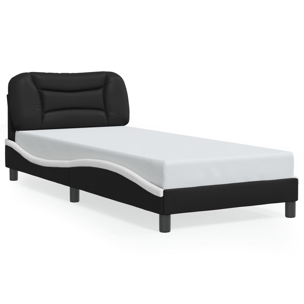 vidaXL Cama con cabecero cuero sintético negro y blanco 80x200 cm