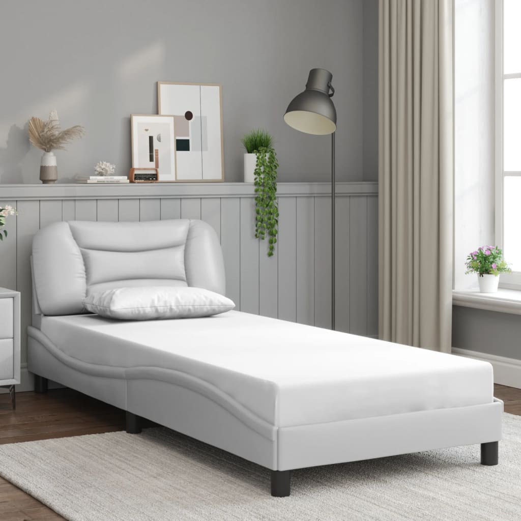 vidaXL Estructura de cama sin colchón cuero sintético blanco 90x190 cm