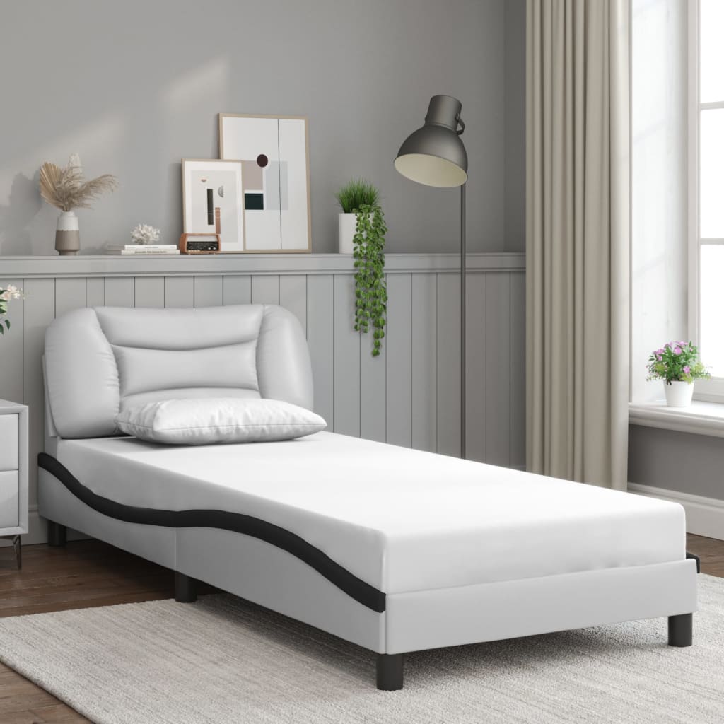 vidaXL Estructura de cama con cabecero cuero sintético blanco y negro