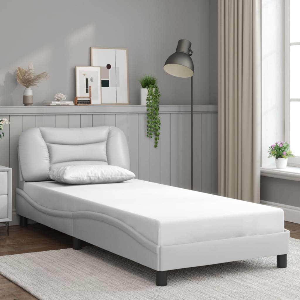 vidaXL Estructura de cama sin colchón cuero sintético blanco 90x200 cm