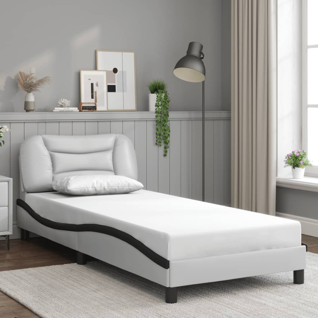 vidaXL Estructura cama cabecero cuero sintético blanco negro 90x200 cm