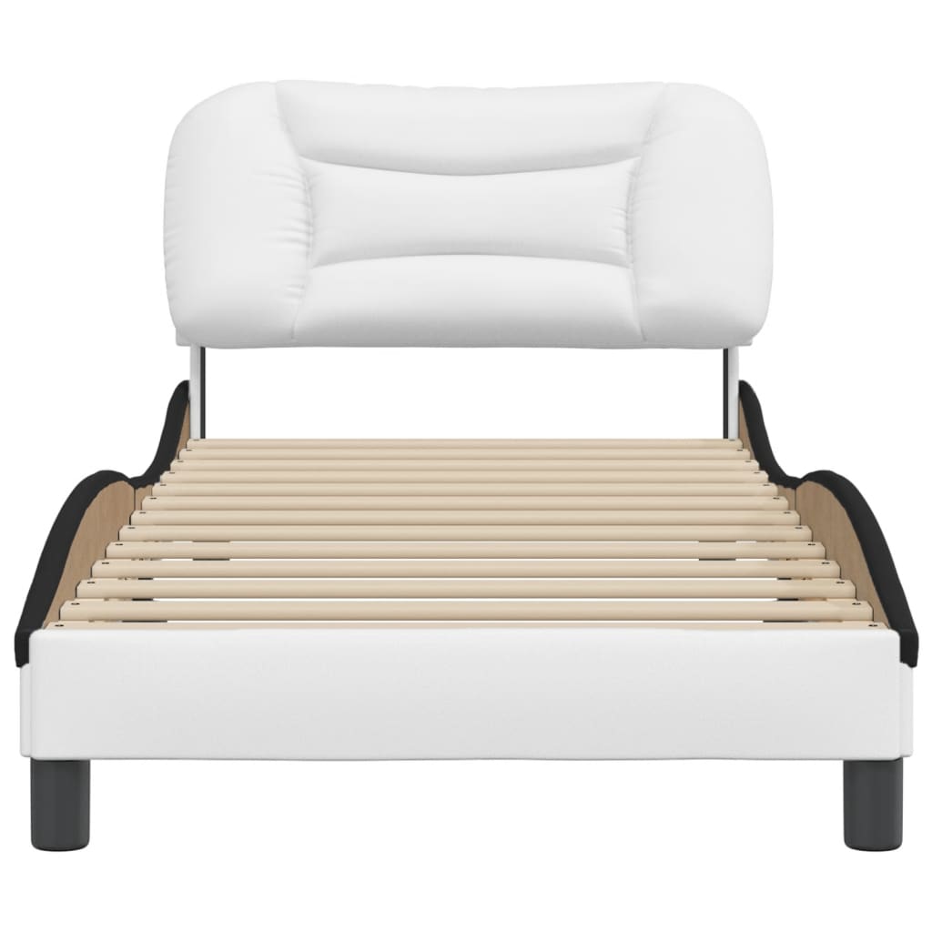 vidaXL Estructura cama cabecero cuero sintético blanco negro 90x200 cm