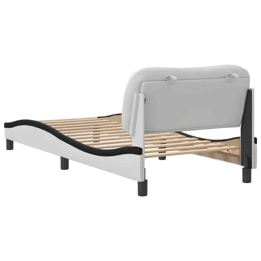 vidaXL Estructura cama cabecero cuero sintético blanco negro 90x200 cm