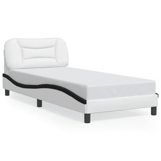 vidaXL Estructura cama cabecero cuero sintético blanco negro 90x200 cm