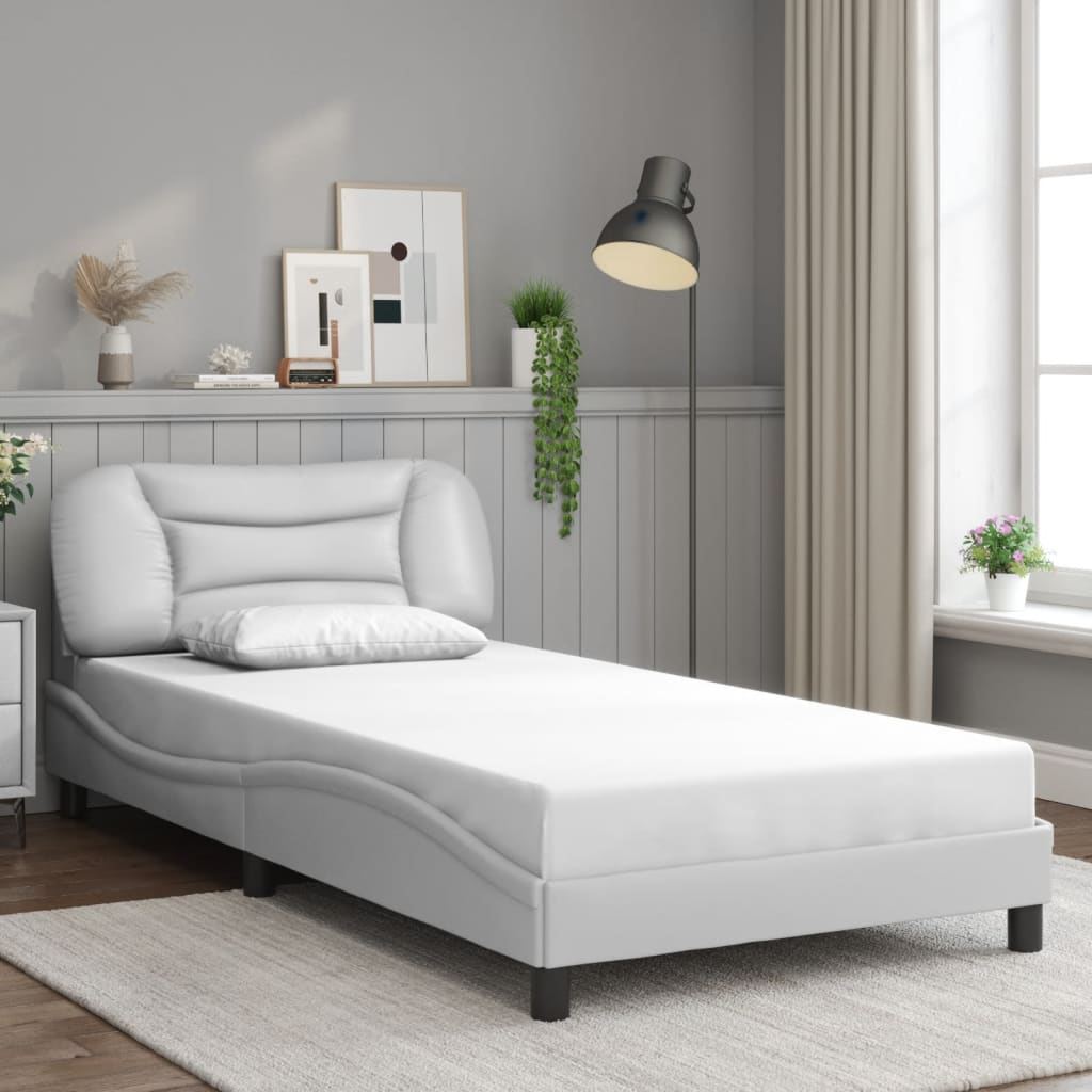 vidaXL Estructura de cama sin colchón cuero sintético blanco 100x200cm