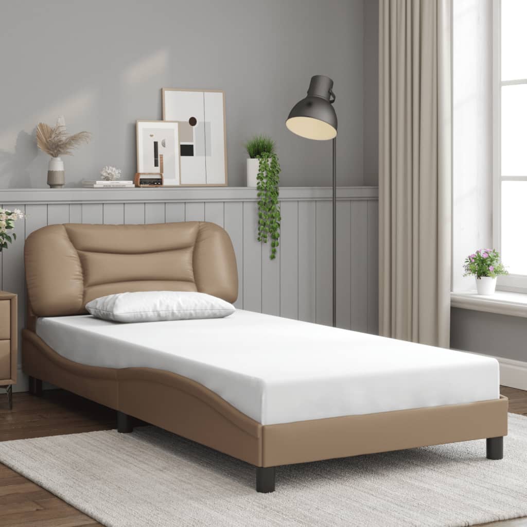 vidaXL Estructura de cama cabecero cuero sintético capuchino 100x200cm