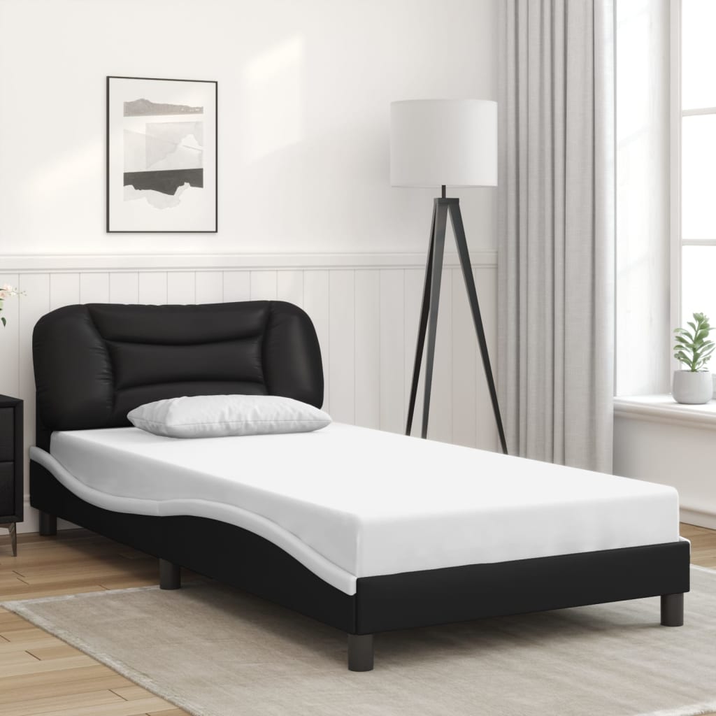 vidaXL Estructura de cama con cabecero cuero sintético negro y blanco