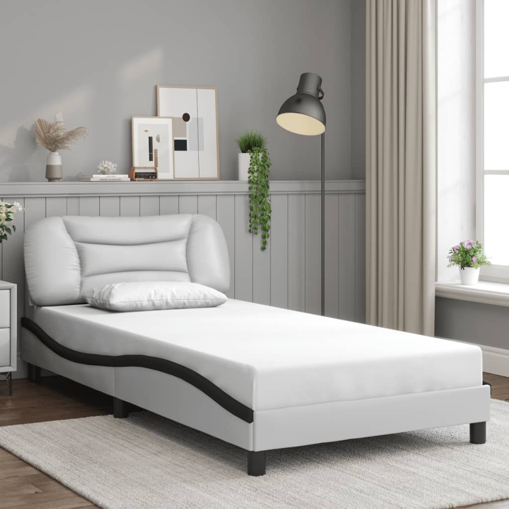 vidaXL Estructura de cama con cabecero cuero sintético blanco y negro