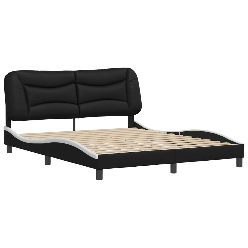 vidaXL Estructura cama cabecero cuero sintético negro blanco 160x200cm