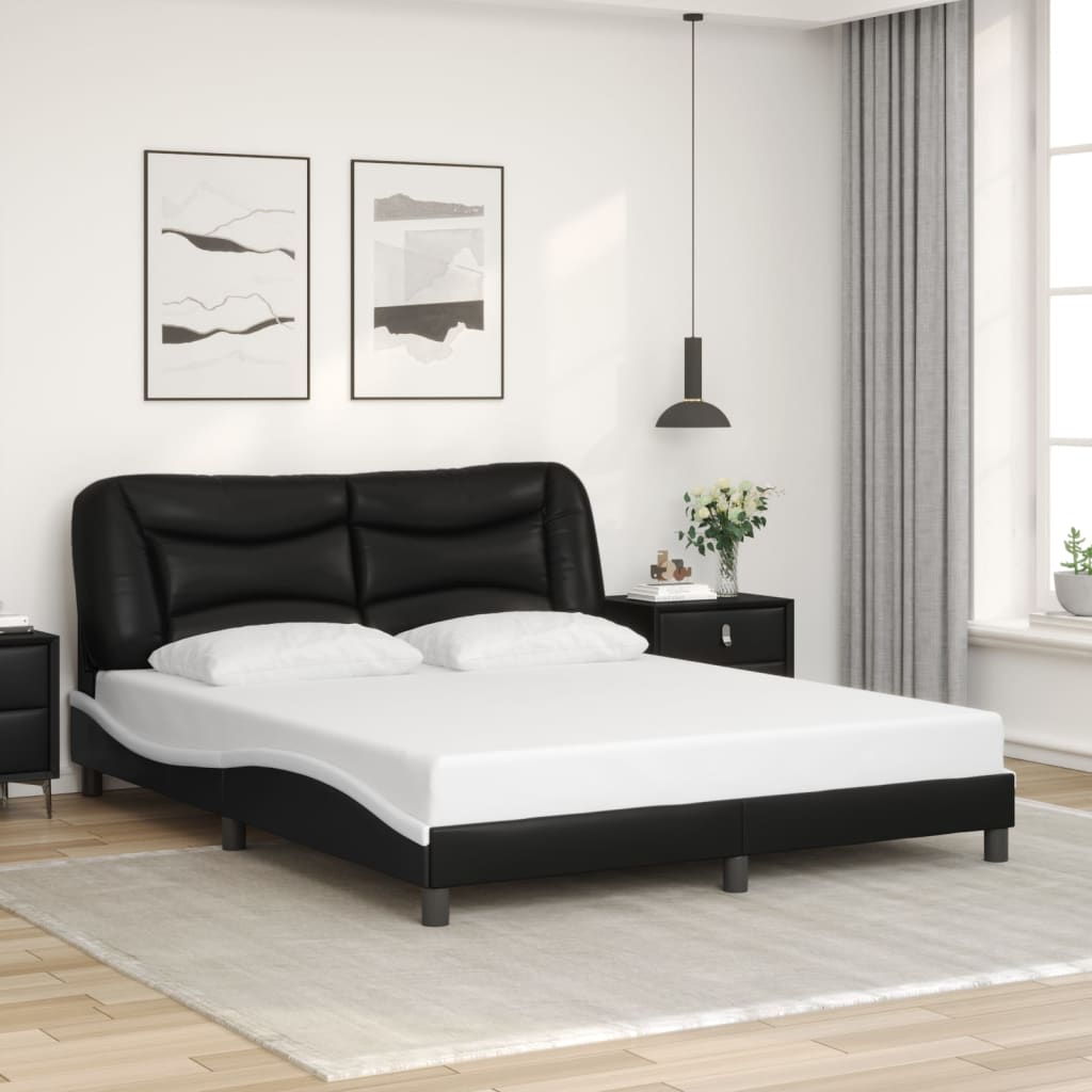 vidaXL Estructura cama cabecero cuero sintético negro blanco 160x200cm