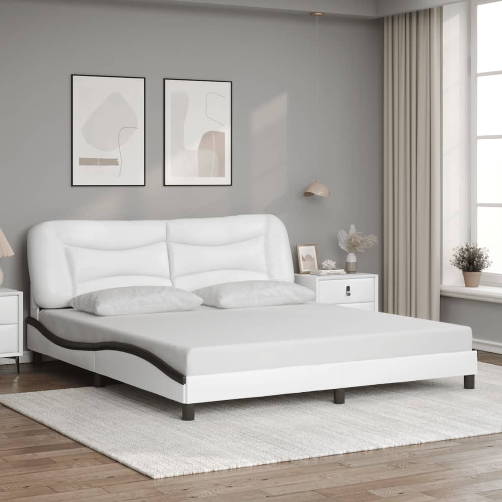 vidaXL Estructura de cama con cabecero cuero sintético blanco y negro