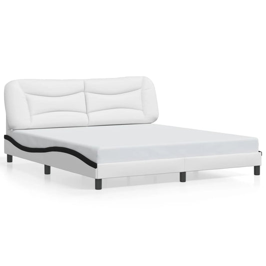 vidaXL Estructura de cama con cabecero cuero sintético blanco y negro