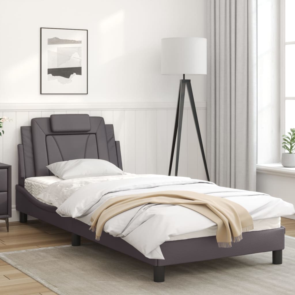 vidaXL Estructura de cama con cabecero cuero sintético gris 80x200 cm