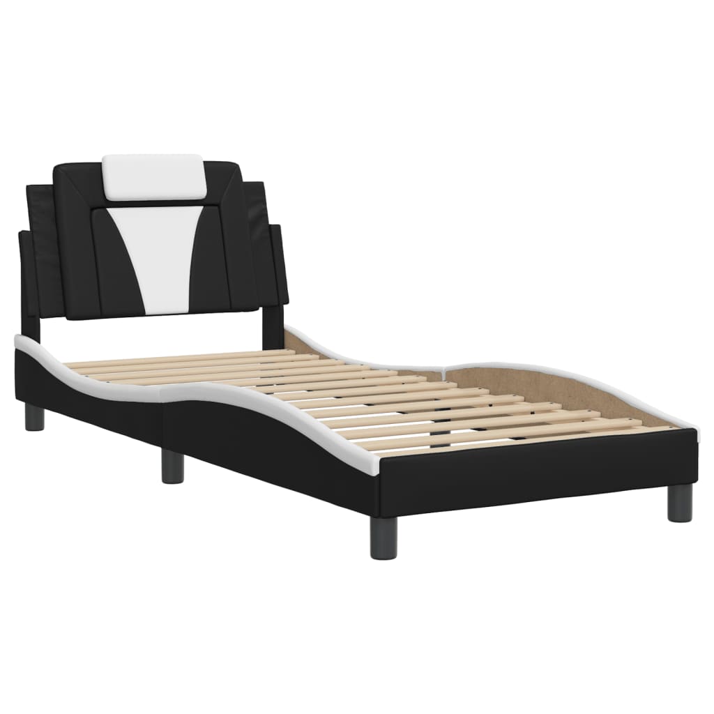 vidaXL Cama con cabecero cuero sintético negro y blanco 80x200 cm