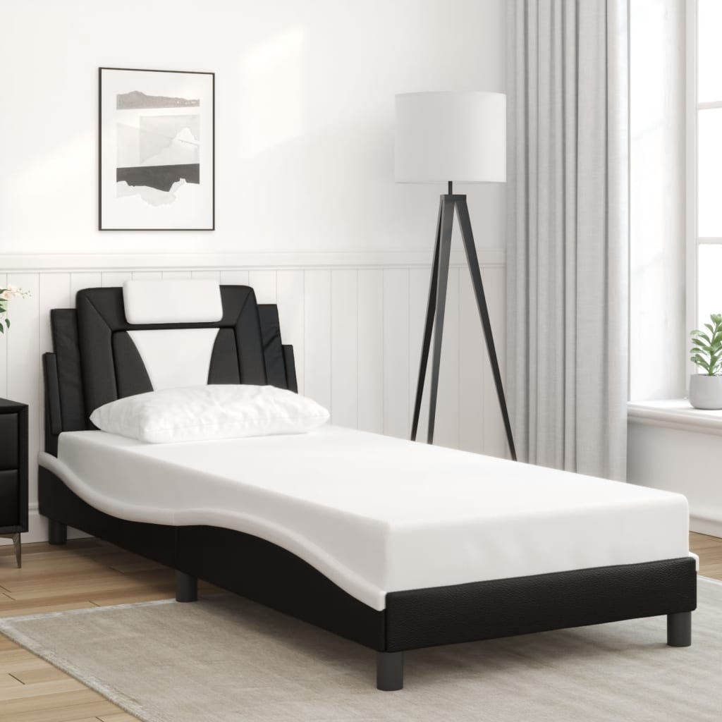 vidaXL Cama con cabecero cuero sintético negro y blanco 80x200 cm