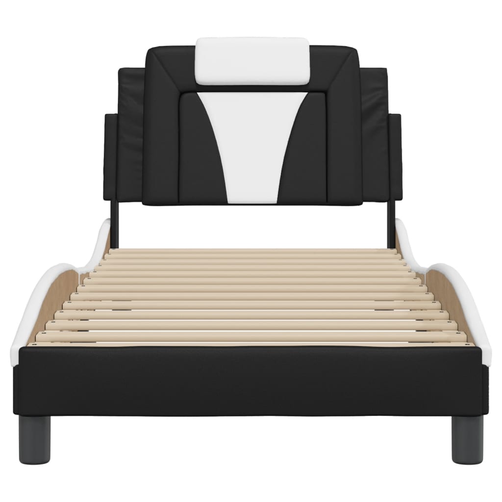 vidaXL Cama con cabecero cuero sintético negro y blanco 80x200 cm