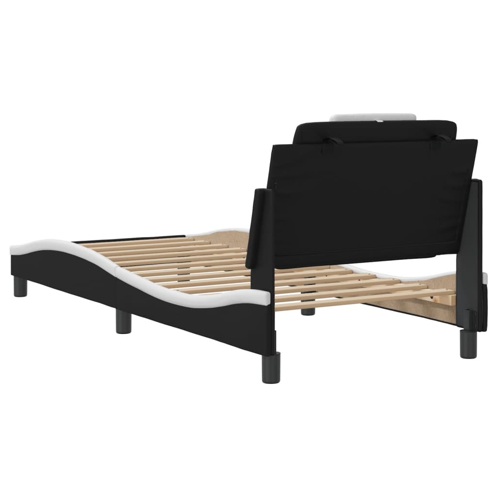 vidaXL Cama con cabecero cuero sintético negro y blanco 80x200 cm