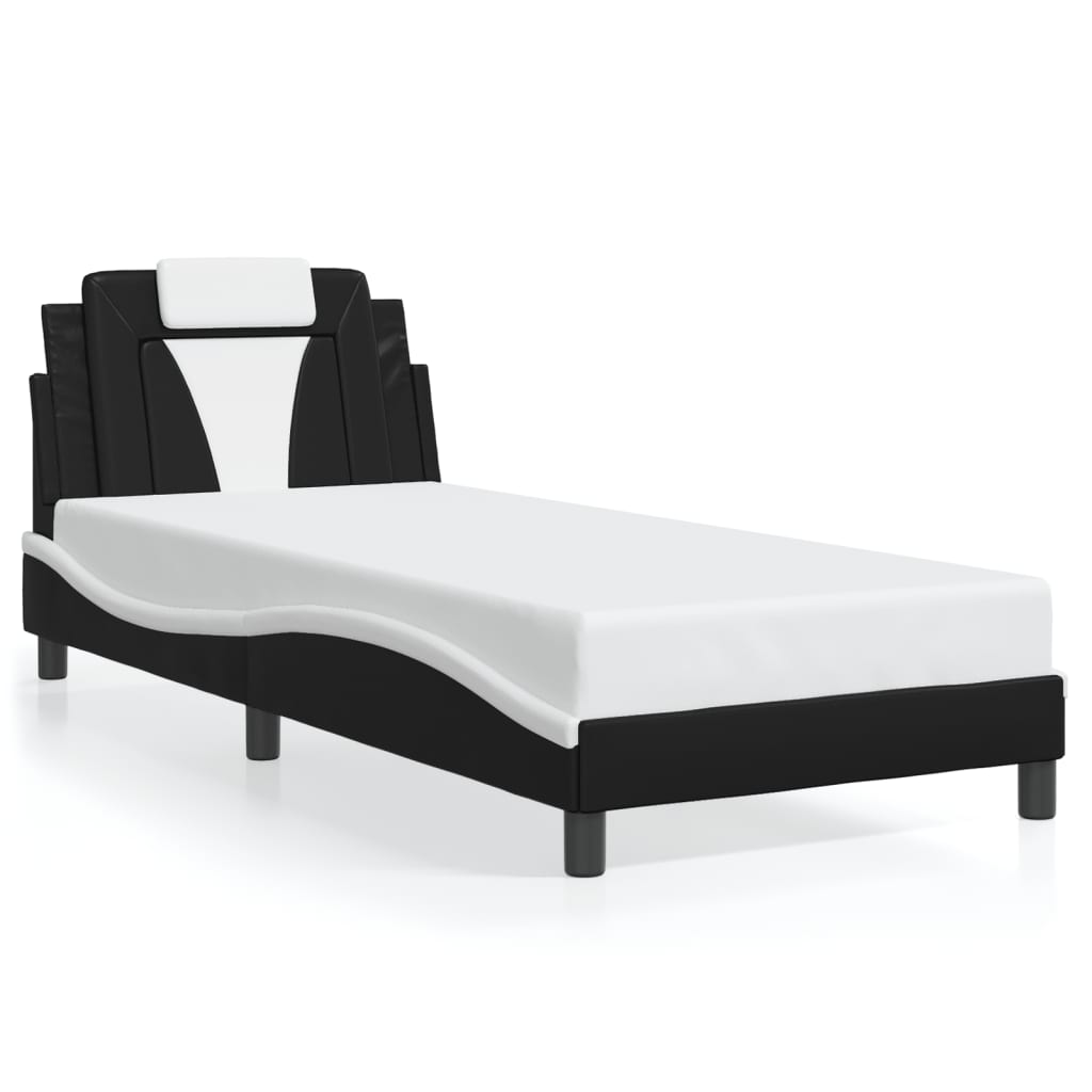 vidaXL Cama con cabecero cuero sintético negro y blanco 80x200 cm