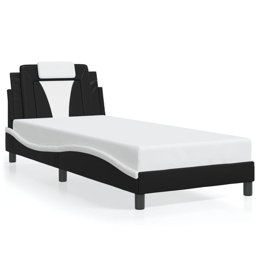 vidaXL Cama con cabecero cuero sintético negro y blanco 80x200 cm