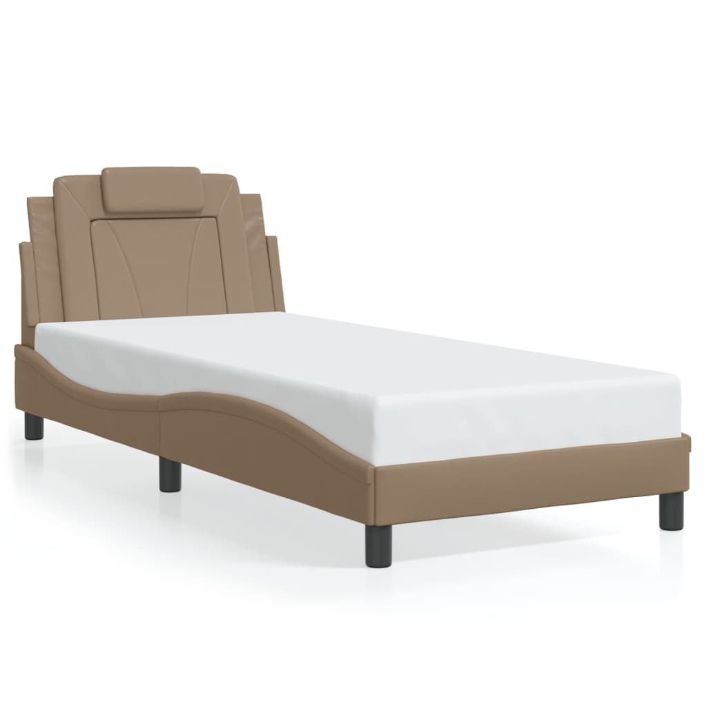 vidaXL Estructura de cama cabecero cuero sintético capuchino 90x200 cm