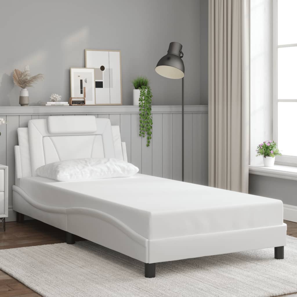 vidaXL Estructura de cama sin colchón cuero sintético blanco 100x200cm