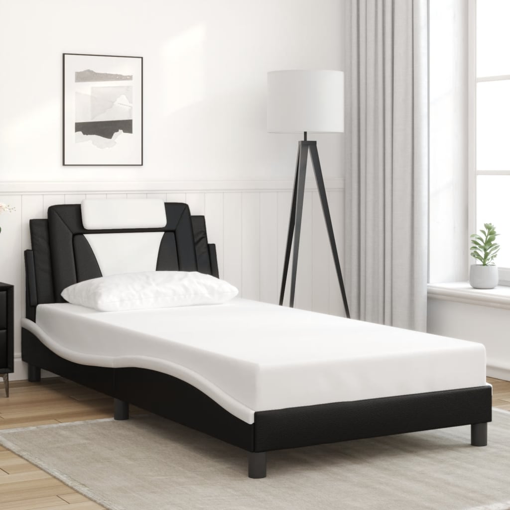 vidaXL Estructura de cama con cabecero cuero sintético negro y blanco